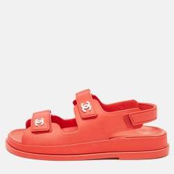 Chanel Red Rubber CC Dad Sandals Size 39