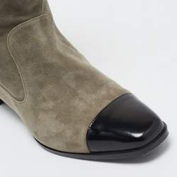 Chanel Grey/Black Suede and Leather CC Ankle Length Boots Size 39.5
