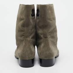 Chanel Grey/Black Suede and Leather CC Ankle Length Boots Size 39.5