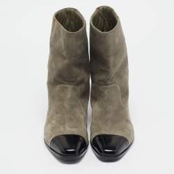Chanel Grey/Black Suede and Leather CC Ankle Length Boots Size 39.5