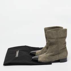 Chanel Grey/Black Suede and Leather CC Ankle Length Boots Size 39.5