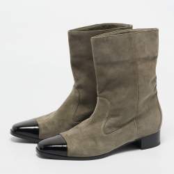 Chanel Grey/Black Suede and Leather CC Ankle Length Boots Size 39.5