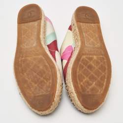 Chanel Multicolor Fabric and Patent Leather Cap Toe Espadrille Flats Size 39