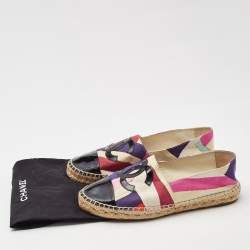 Chanel Multicolor Fabric and Patent Leather Cap Toe Espadrille Flats Size 39