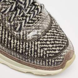 Pre Owned Chanel Silver/Black PVC and Tweed Low Top Sneakers Size 38