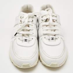 Chanel Black/White Leather and Fabric CC Low Top Sneakers Size 42
