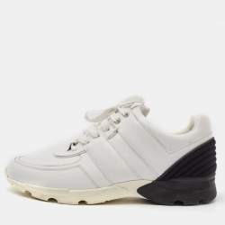 Chanel Black/White Leather and Fabric CC Low Top Sneakers Size 42