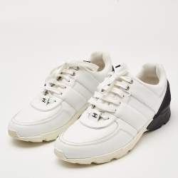 Chanel Black/White Leather and Fabric CC Low Top Sneakers Size 42