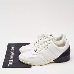 Chanel Black/White Leather and Fabric CC Low Top Sneakers Size 42
