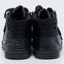 Pre Owned Chanel Black Leather CC Double Zip Accent High Top Sneakers Size 37