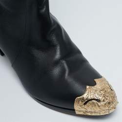 Chanel Black Leather Paris Dallas Metal Cap Toe Over The Knee Boots Size 40