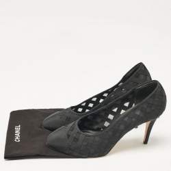 Pre Owned Chanel Black Canvas and Mesh Cap Toe Pumps Size 41