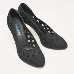 Pre Owned Chanel Black Canvas and Mesh Cap Toe Pumps Size 41