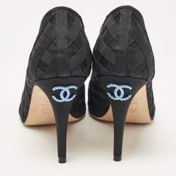 Pre Owned Chanel Black Canvas and Mesh Cap Toe Pumps Size 41