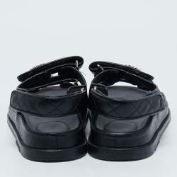 Pre Owned Chanel Black Quilted Leather CC Dad Sandals Size 38