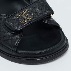 Pre Owned Chanel Black Quilted Leather CC Dad Sandals Size 38