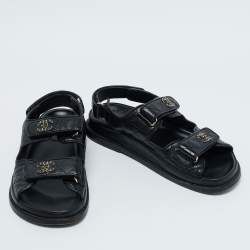 Pre Owned Chanel Black Quilted Leather CC Dad Sandals Size 38