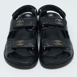 Pre Owned Chanel Black Quilted Leather CC Dad Sandals Size 38