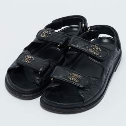 Pre Owned Chanel Black Quilted Leather CC Dad Sandals Size 38