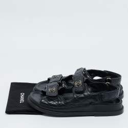 Pre Owned Chanel Black Quilted Leather CC Dad Sandals Size 38