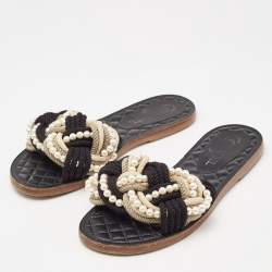 Chanel Multicolor Rope and Faux Pearls Cuba Slide Flat Sandals Size 40