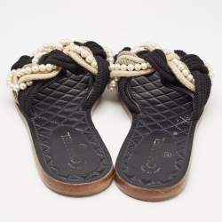 Chanel Multicolor Rope and Faux Pearls Cuba Slide Flat Sandals Size 40