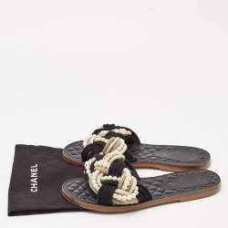 Chanel Multicolor Rope and Faux Pearls Cuba Slide Flat Sandals Size 40