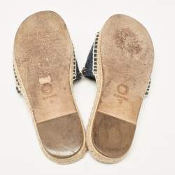 Pre Owned Chanel Navy Blue Quilted Leather CC Chain Link Espadrille Slides Size 37