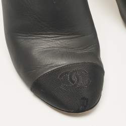 Chanel Black Leather and Fabric Cap Toe CC Mules Size 36