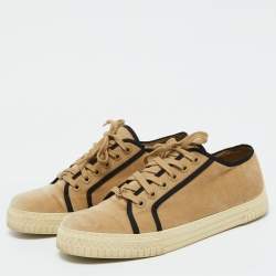 Chanel Tan/Black Velvet CC Low Top Sneakers Size 38.5