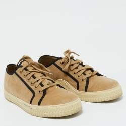 Chanel Tan/Black Velvet CC Low Top Sneakers Size 38.5