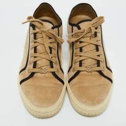 Chanel Tan/Black Velvet CC Low Top Sneakers Size 38.5