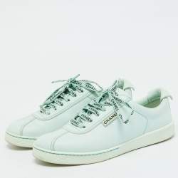 Pre Owned Chanel Pastel Green Leather CC Low Top Sneakers Size 39