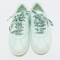 Pre Owned Chanel Pastel Green Leather CC Low Top Sneakers Size 39