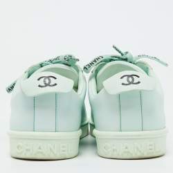 Pre Owned Chanel Pastel Green Leather CC Low Top Sneakers Size 39