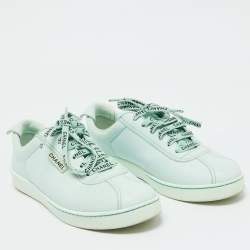Pre Owned Chanel Pastel Green Leather CC Low Top Sneakers Size 39