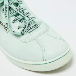 Pre Owned Chanel Pastel Green Leather CC Low Top Sneakers Size 39