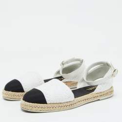 Chanel White/Black Crochet CC Ankle Strap Espadrille Sandals Size 40