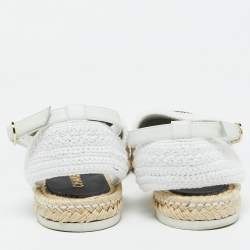 Chanel White/Black Crochet CC Ankle Strap Espadrille Sandals Size 40