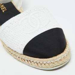 Chanel White/Black Crochet CC Ankle Strap Espadrille Sandals Size 40