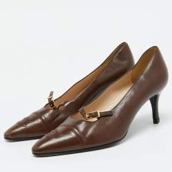 Pre Owned Chanel Brown Leather CC Cap Toe Pumps Size 39.5