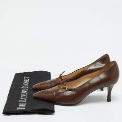 Pre Owned Chanel Brown Leather CC Cap Toe Pumps Size 39.5