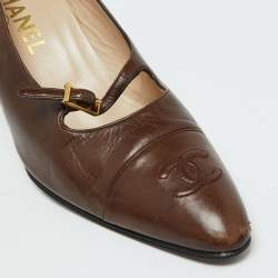 Pre Owned Chanel Brown Leather CC Cap Toe Pumps Size 39.5