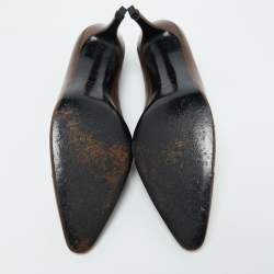 Pre Owned Chanel Brown Leather CC Cap Toe Pumps Size 39.5