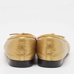 Pre Owned Chanel Gold Quilted Leather CC Cap Toe Ballet Flats Size 36
