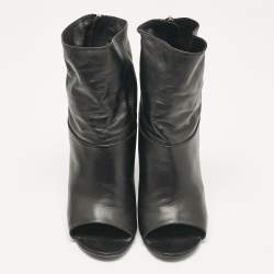 Chanel Black Leather CC Open Toe  Ankle Length Boots Size 36.5