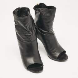 Chanel Black Leather CC Open Toe  Ankle Length Boots Size 36.5