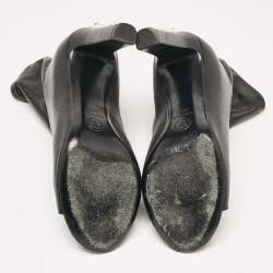 Chanel Black Leather CC Open Toe  Ankle Length Boots Size 36.5