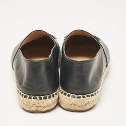 Pre Owned Chanel Black Leather CC Cap Toe Slip On Espadrille Flats Size 39