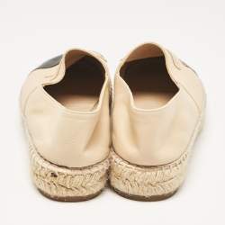 Pre Owned Chanel Beige/Black Leather CC Cap Toe Espadrille Flats Size 39